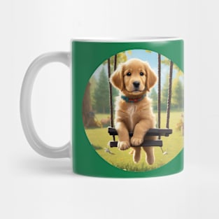 Cute Golden Retriever Puppy on a Swing Mug